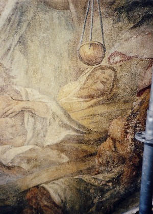 Salzreduzierung Kompressen Kirche Fresken barock Retusche Schwäbisch Gmünd Übermalung Salzreduzierung Kompressen Kirche Fresken barock Retusche Schwäbisch Gmünd Übermalung